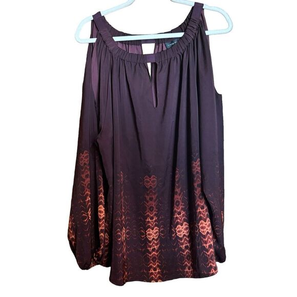 Lane Bryant Top Womens 18 20 Multicolor Boho Print Cold Shoulder Keyhole Blouse - Picture 1 of 7